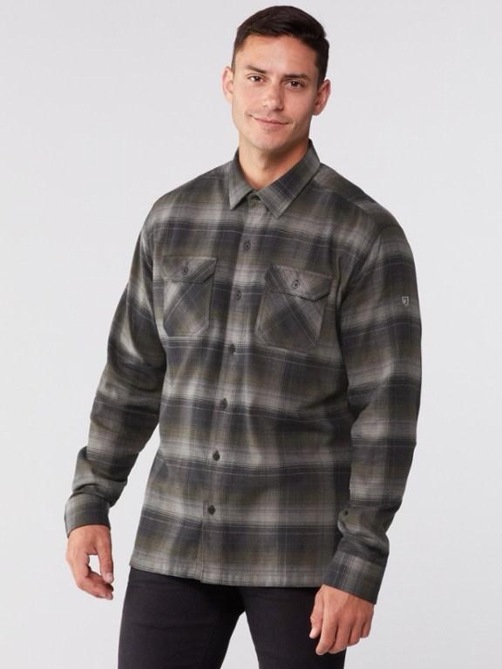 Kuhl Men's Brown and Gray Plaid Button-Down Shirt